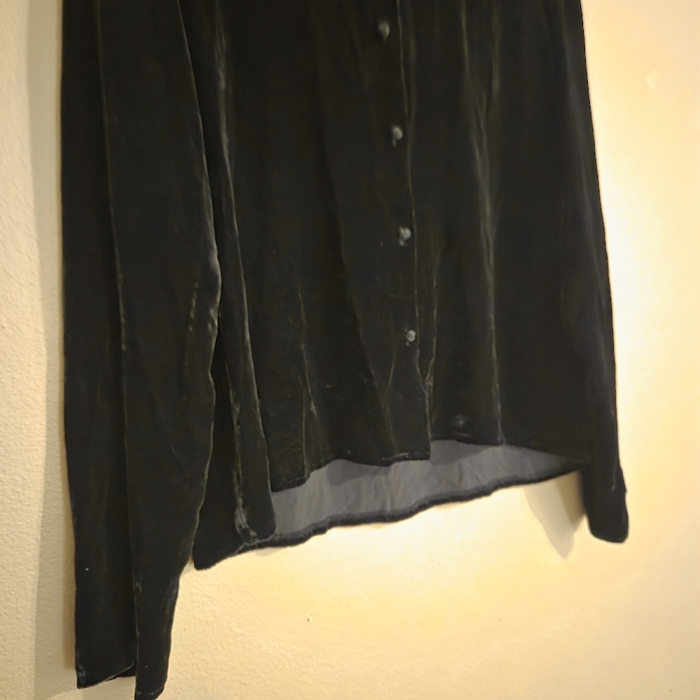 EILEEN FISHER Black‎ Silk Blend Velvet Mandarin Collar Button Front Blouse SZ S - Picture 3 of 10